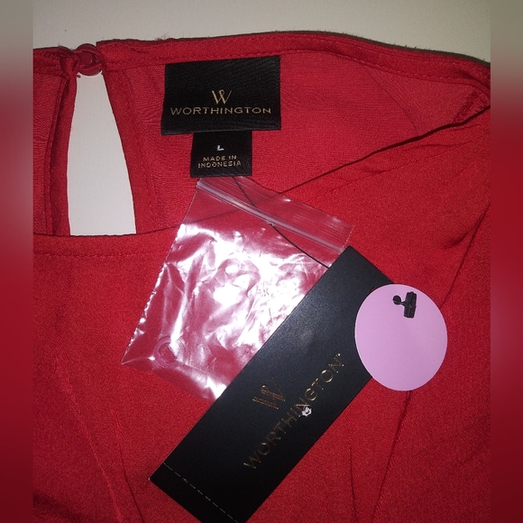 NWT Women's Worthington Large Red Long Sleeve Draped Polyester Blouse - Picture 6 of 7